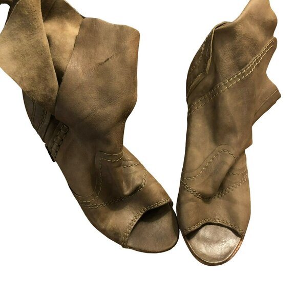 Free People Shoes Open Toe High Heel Bootie Sz 37 Leather Y2K Chunky Heel - Picture 1 of 9